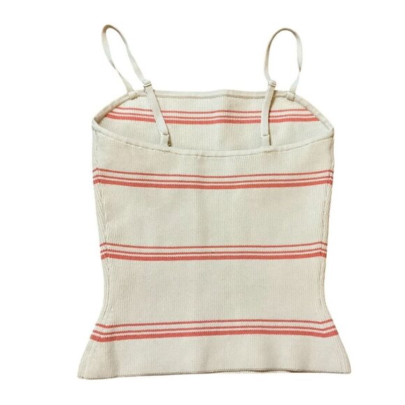 Aritzia Babaton XS Striped Knit Cami Tank Top Adjustable Straps Cream Coral Summ - Picture 2 of 5